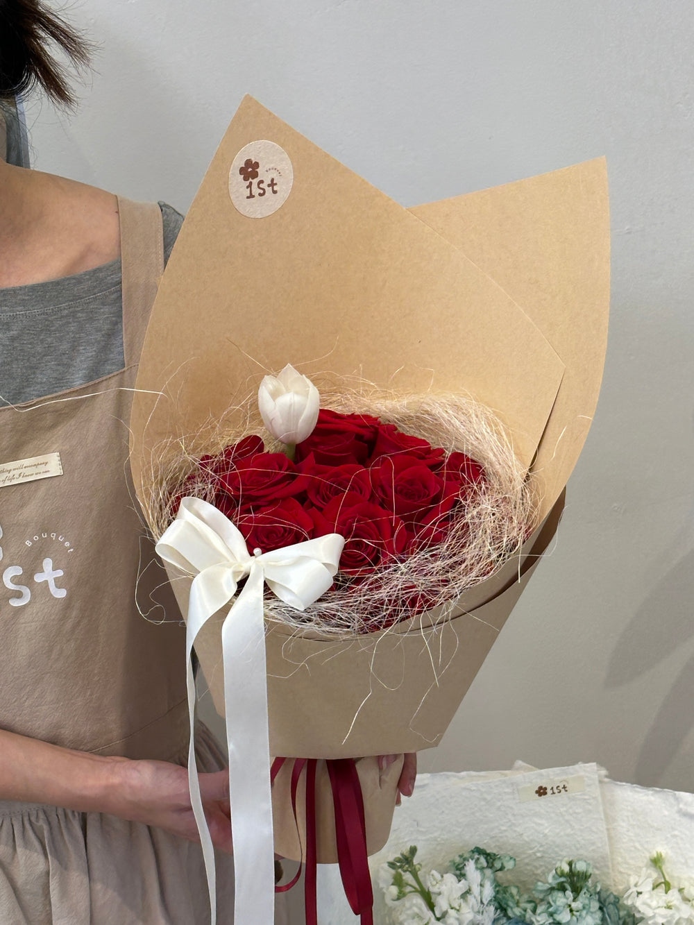 Red Roses &amp; White Tulip Bouquet
